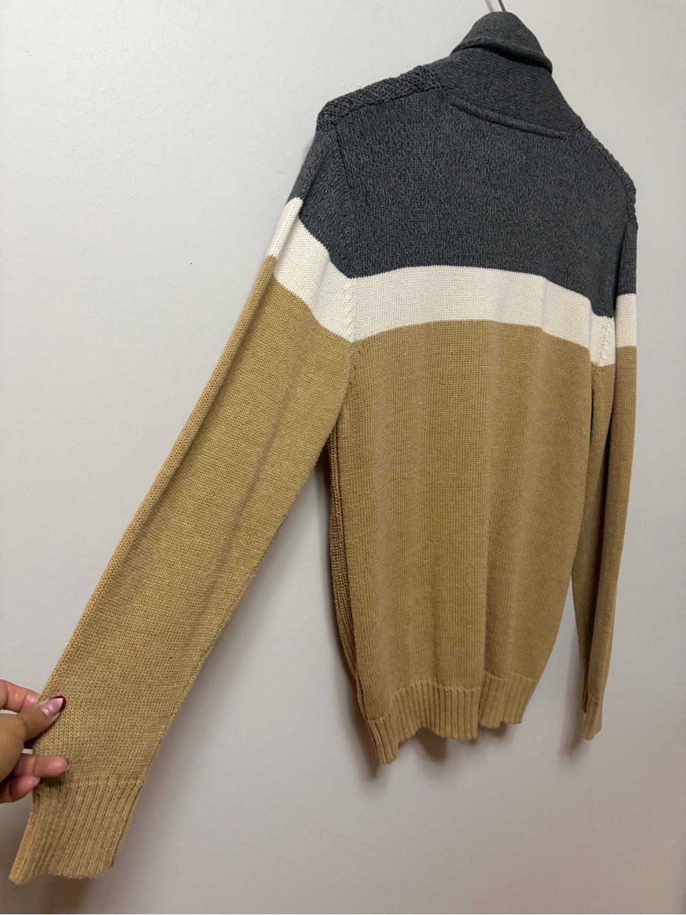 U.S. Polo Assn. Men's Colorblock Shawl Collar Cardigan Sweater Khaki Gray Small - Picture 8 of 13